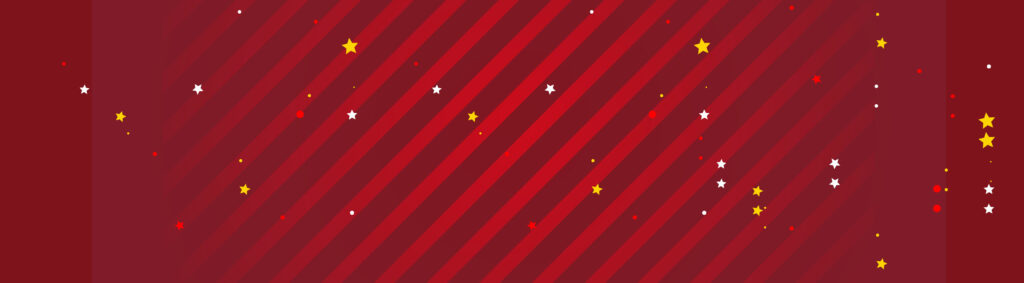 A red background with diagonal stripes and stars on it.