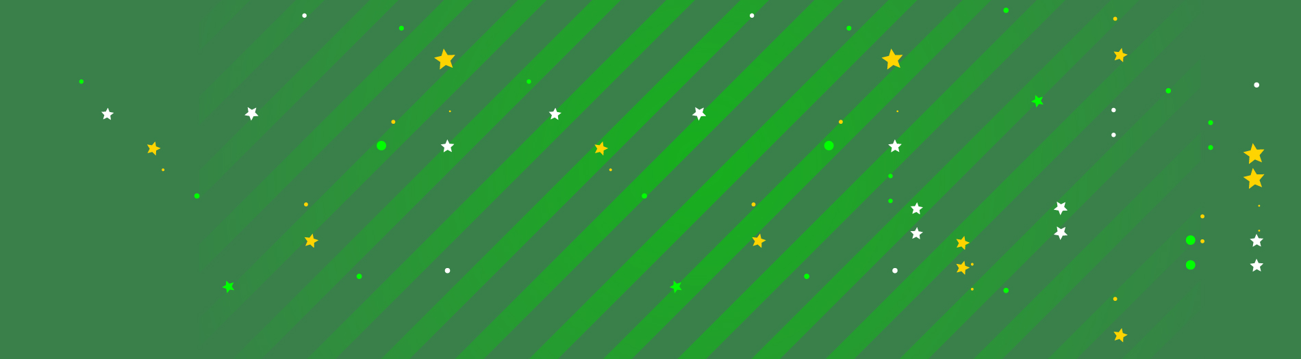 A green color field with stripes and falling snowflakes on it.