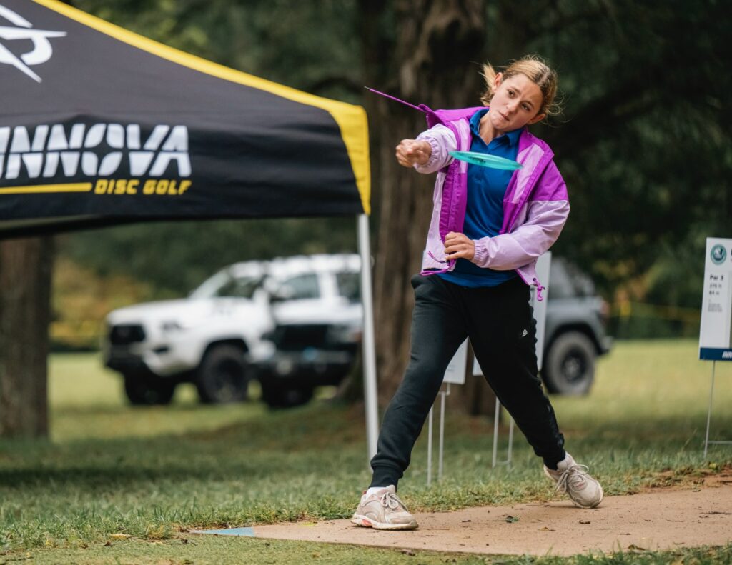 Team GRIPeq member, MJ Gager throwing a disc.