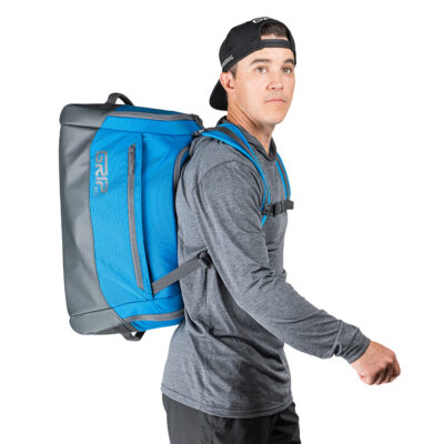 Disc golfer traveling with the ultimate sports duffel