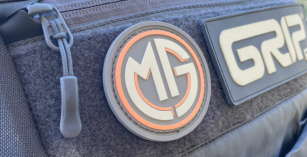 A Missy Gannon patch on a velcro field on a GRIPeq bag.